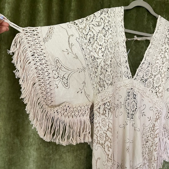 Boho Unique Antique Vintage Classic Cotton Ivory Lace Wedding dress size 4 - Picture 3 of 14